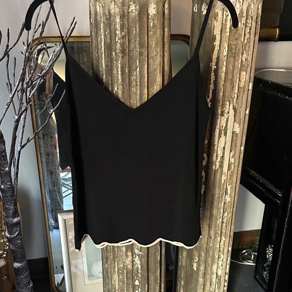 Zara Black Cami with Cream Scalloped Hem